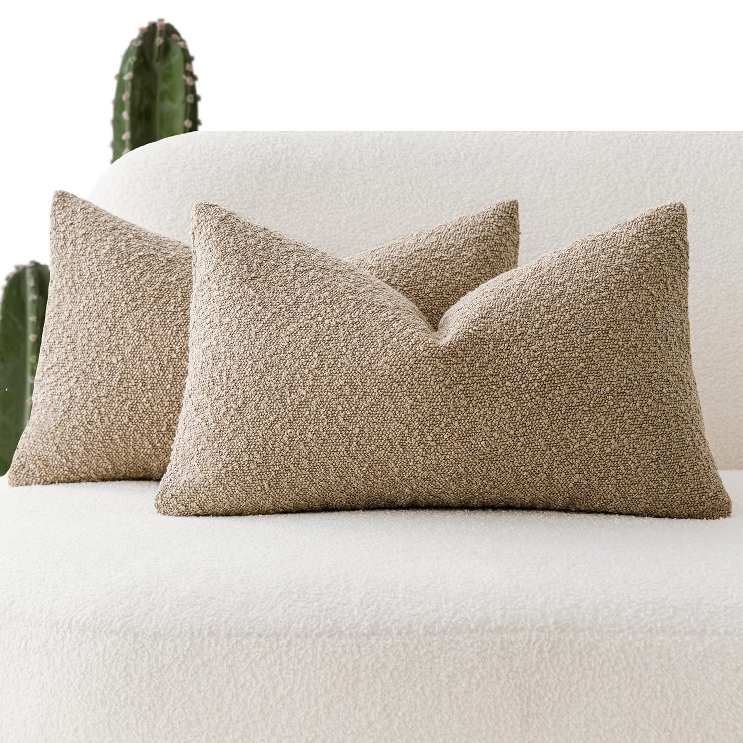 Foindtower Pack of 2 Textured Boucle Throw Pillow Covers Accent Solid Lumbar Pillow Cases Cozy So... | Amazon (US)