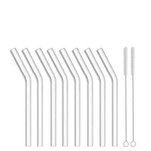 ALINK Short Bent Glass Straws, 6 in x 10 mm Reusable Clear Glass Curved Cocktail Straws for Whiskey, Coffee, Soda, Water, Pack of 8 with Brush | Amazon (US)