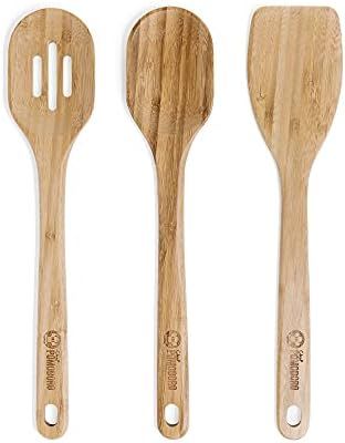 Chef Pomodoro Wooden Cooking Utensils 3-Piece Set, Bamboo | Large 12.5-Inch Spatula, Spoon, Slotted  | Amazon (CA)