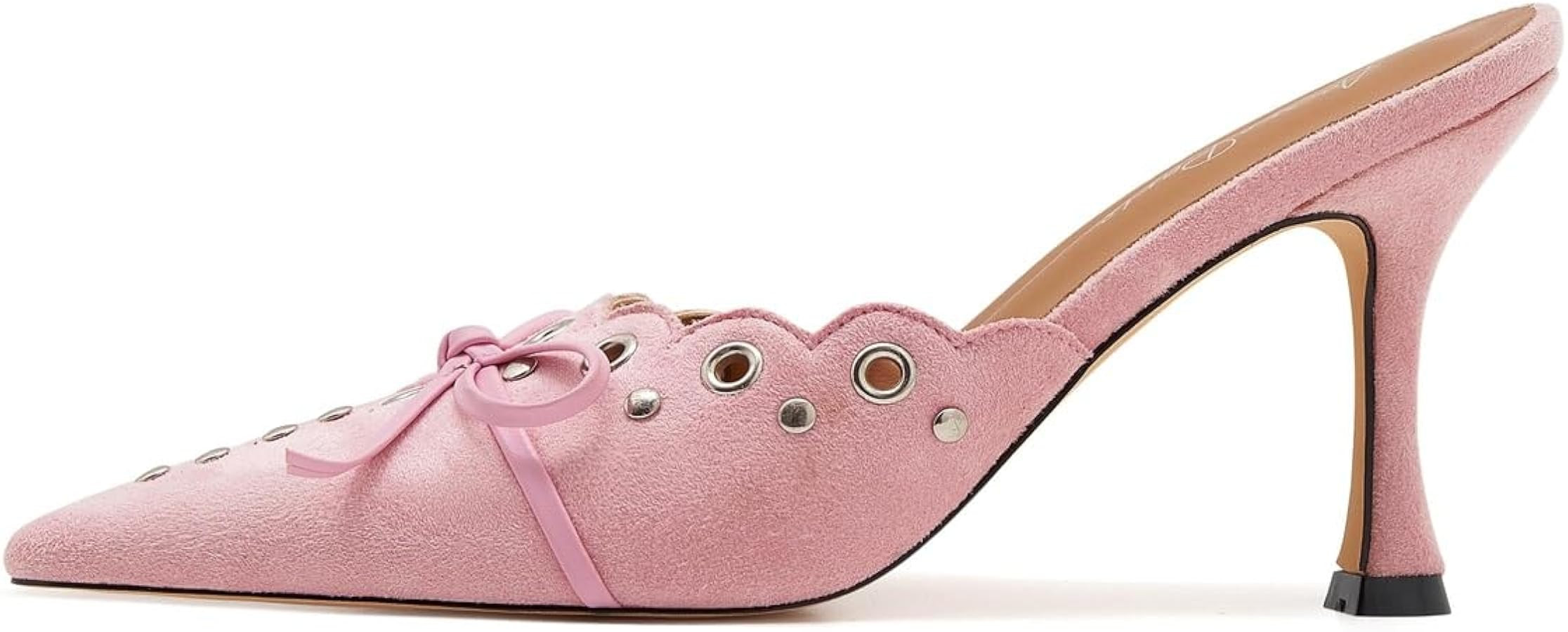 Bow Tie Heeled Mules for Women Pointy Studs Kitten Heels Dress Pumps Backless Stilettos | Amazon (US)