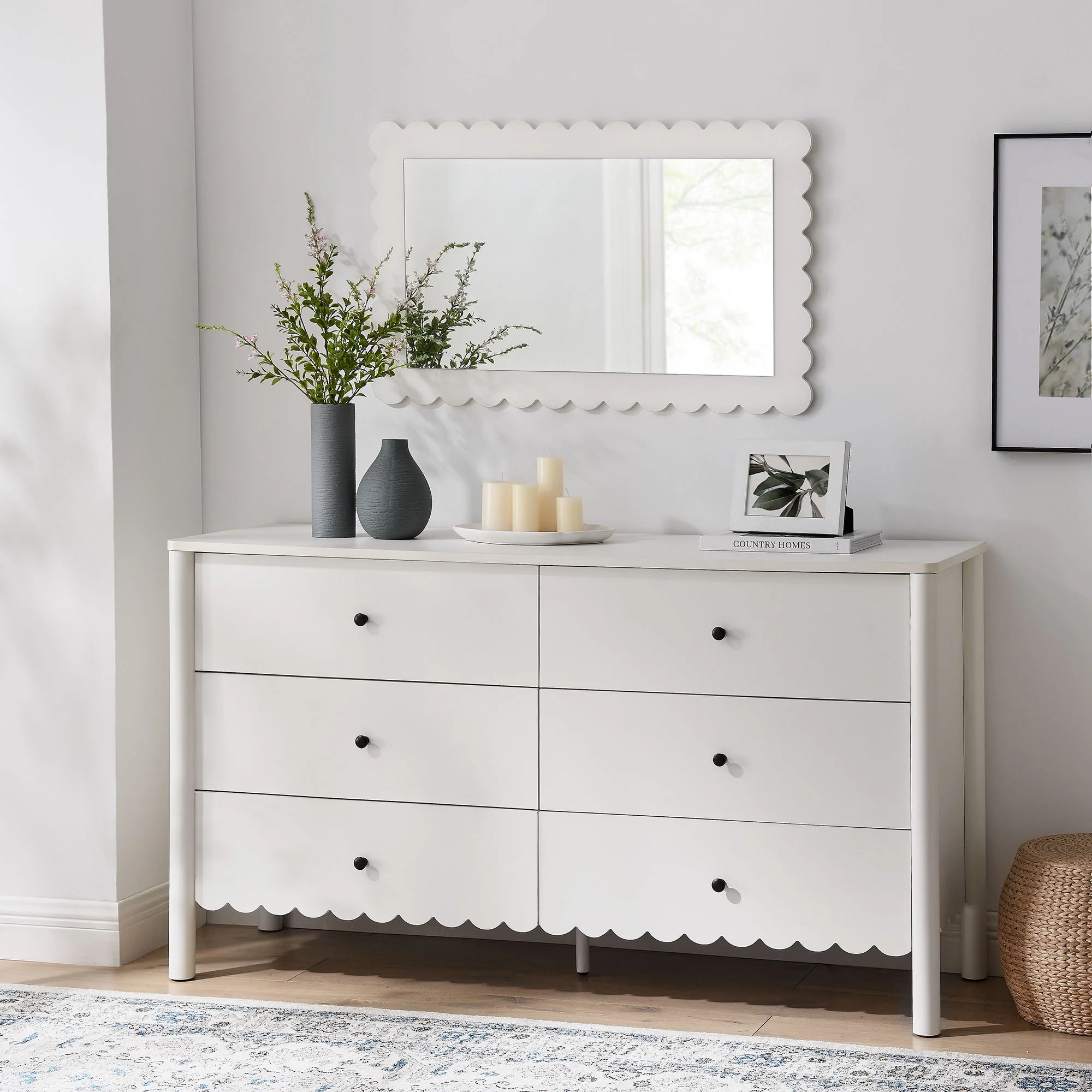 Modway Emmeline Scalloped 6-Drawer Dresser in White | Walmart (US)