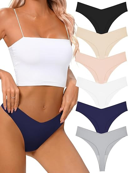 tichers Seamless Women Thongs No Show Underwear Sexy Workout Thong 6 Pack | Amazon (US)