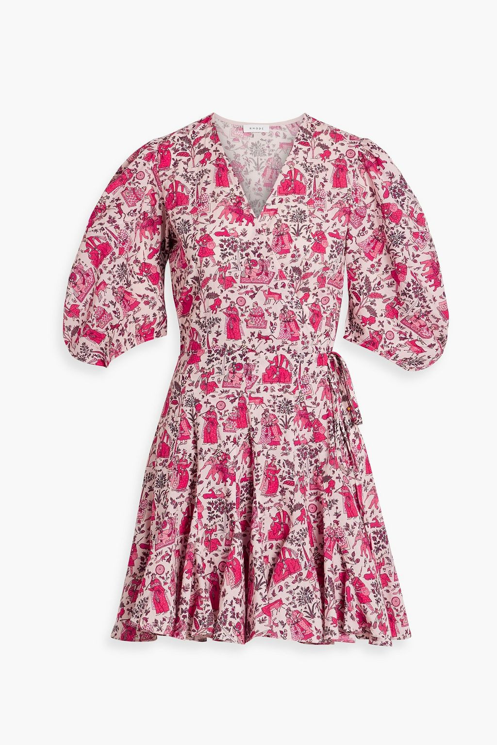 Claudine gathered printed cotton mini wrap dress | The Outnet (US and CA)