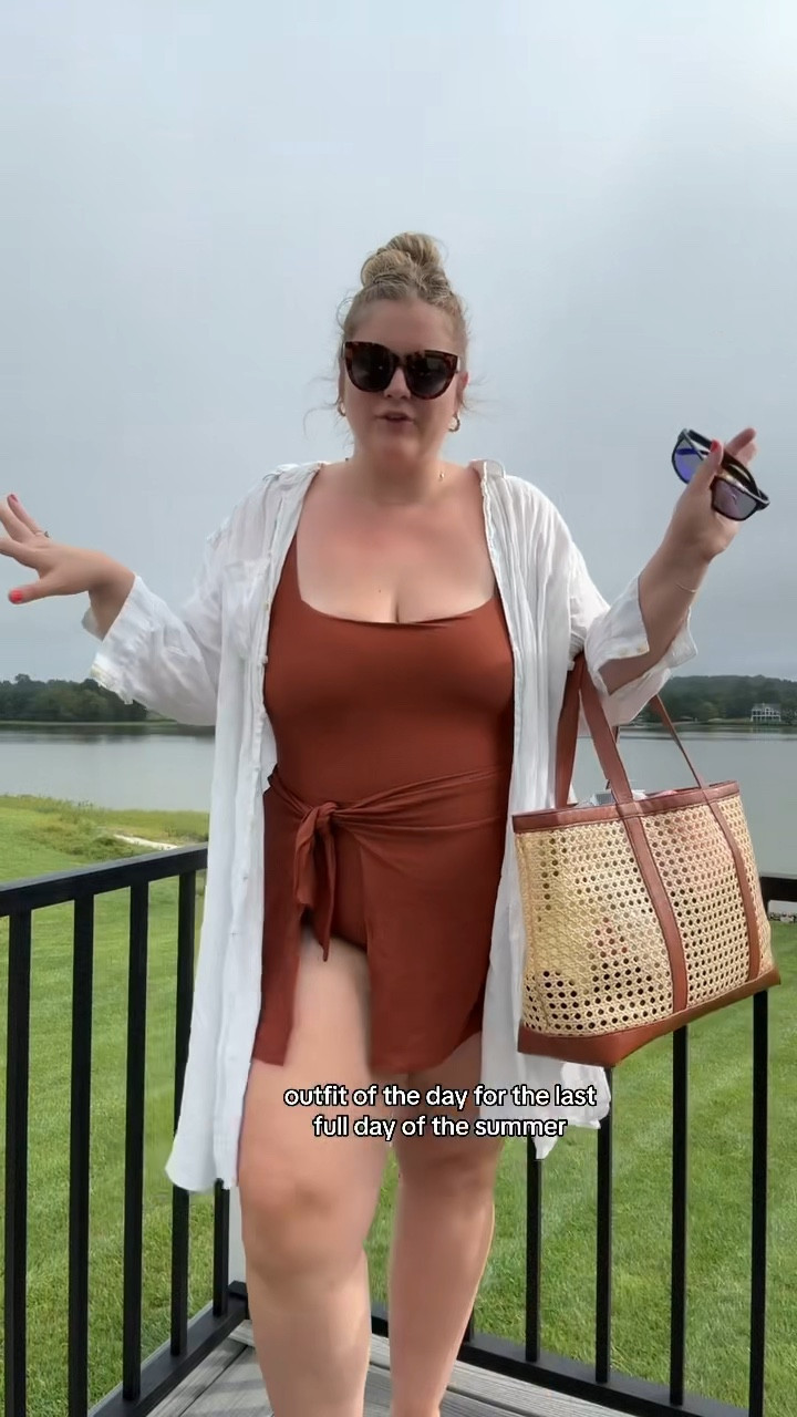 Get ready for your next vacation with this perfect plus size outfit! A rust swimsuit from Summersalt paired with a cute tote bag from Target makes the ultimate chic and comfortable look for beach days or lounging by the pool. #PlusSizeFashion #VacationOOTD #SummersaltSwim #TargetStyle #CurvyVacation #Beachwear

#LTKPlusSize #LTKSwim #LTKVideo