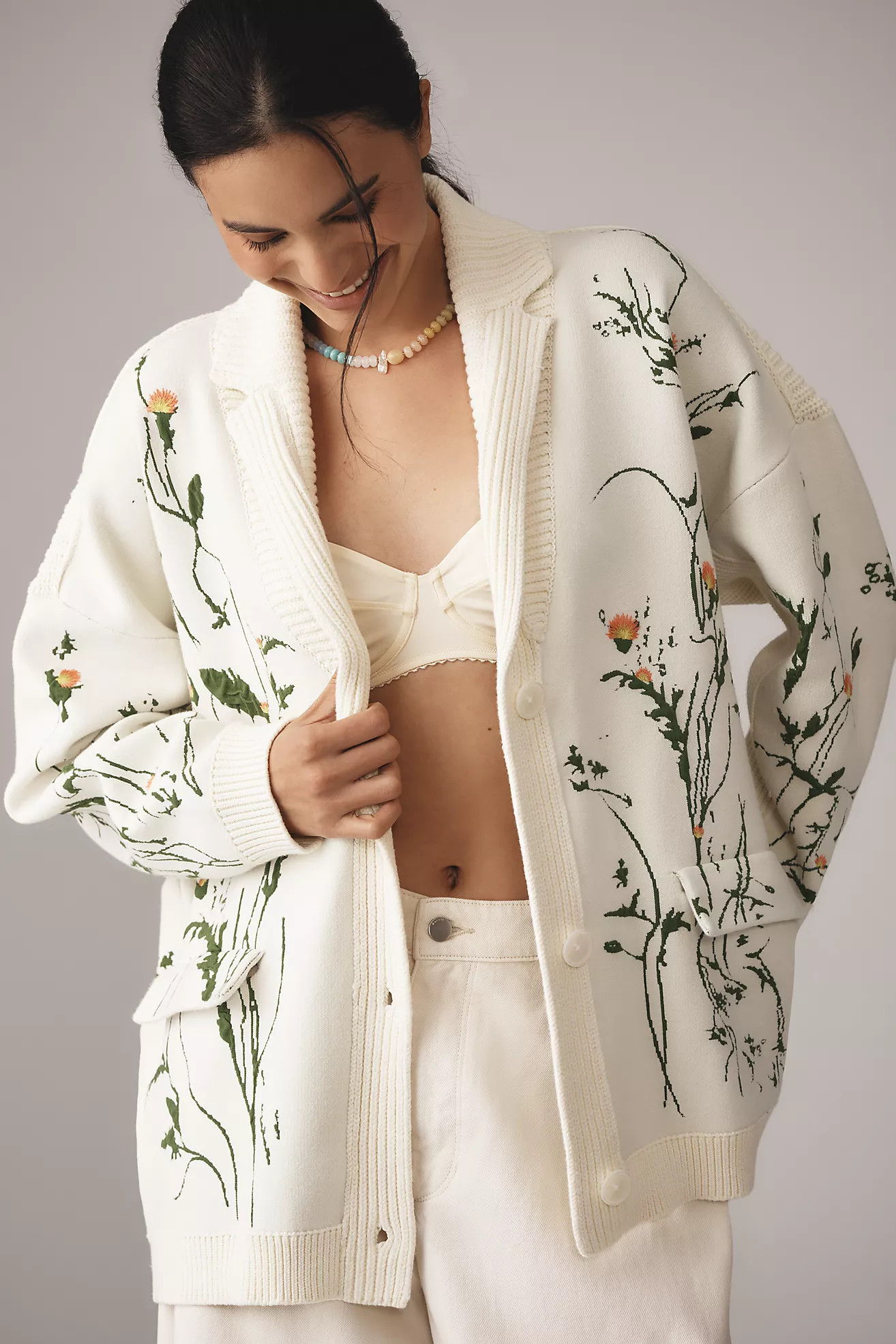 By Anthropologie Floral Open-Front Cardigan Sweater | Anthropologie (US)