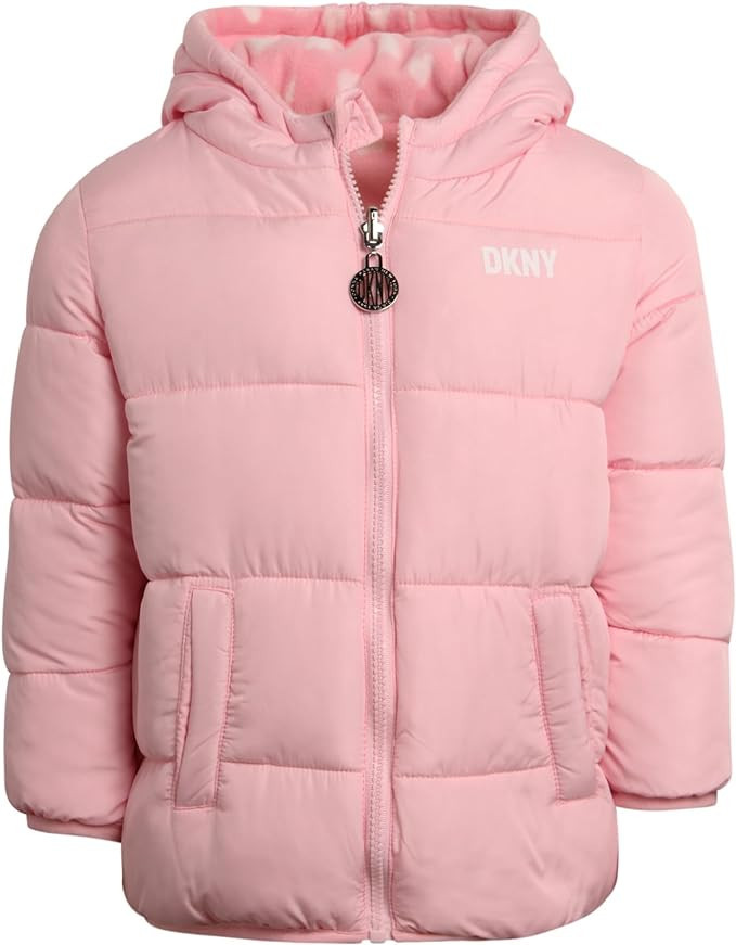 DKNY Baby Girls Winter Jacket – Reversible Puffer Jacket with Fleece Lining – Reversible Coat... | Amazon (US)