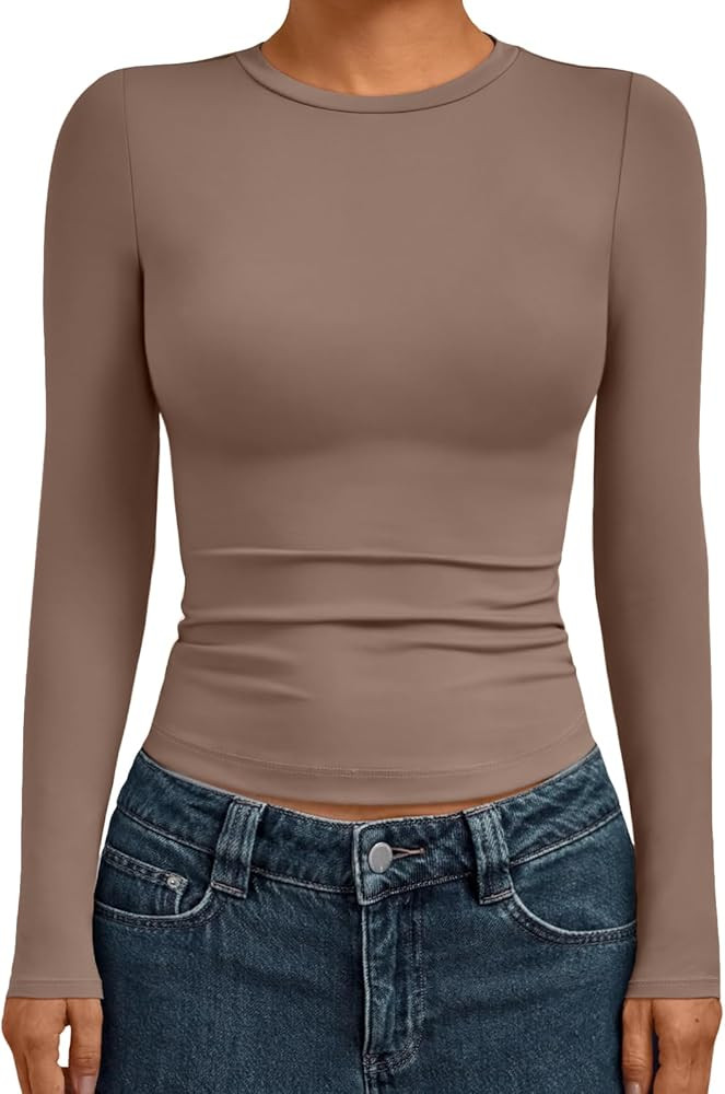 AUTOMET Womens Crew Neck Long Sleeve Slim Fit Compression Underscrubs Tops | Amazon (US)