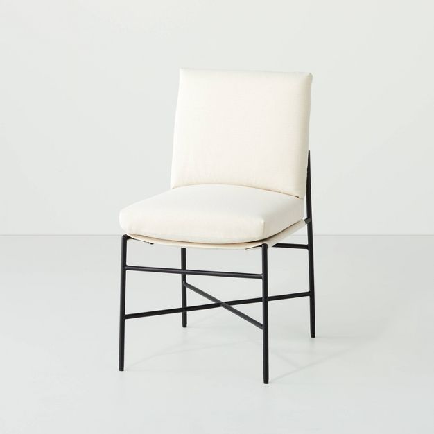Fabric & Metal Armless Dining Chair Cream/Black - Hearth & Hand™ with Magnolia | Target