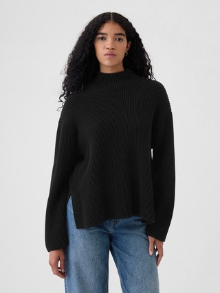 100% Cotton Oversized Split-Hem Mockneck Sweater | Gap (CA)