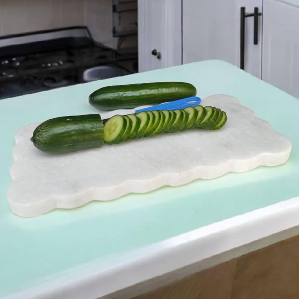 Natural Multi-Purpose Marble Charcuterie & Cutting Board with Scalloped Edge Chopping Board Decor... | Amazon (US)