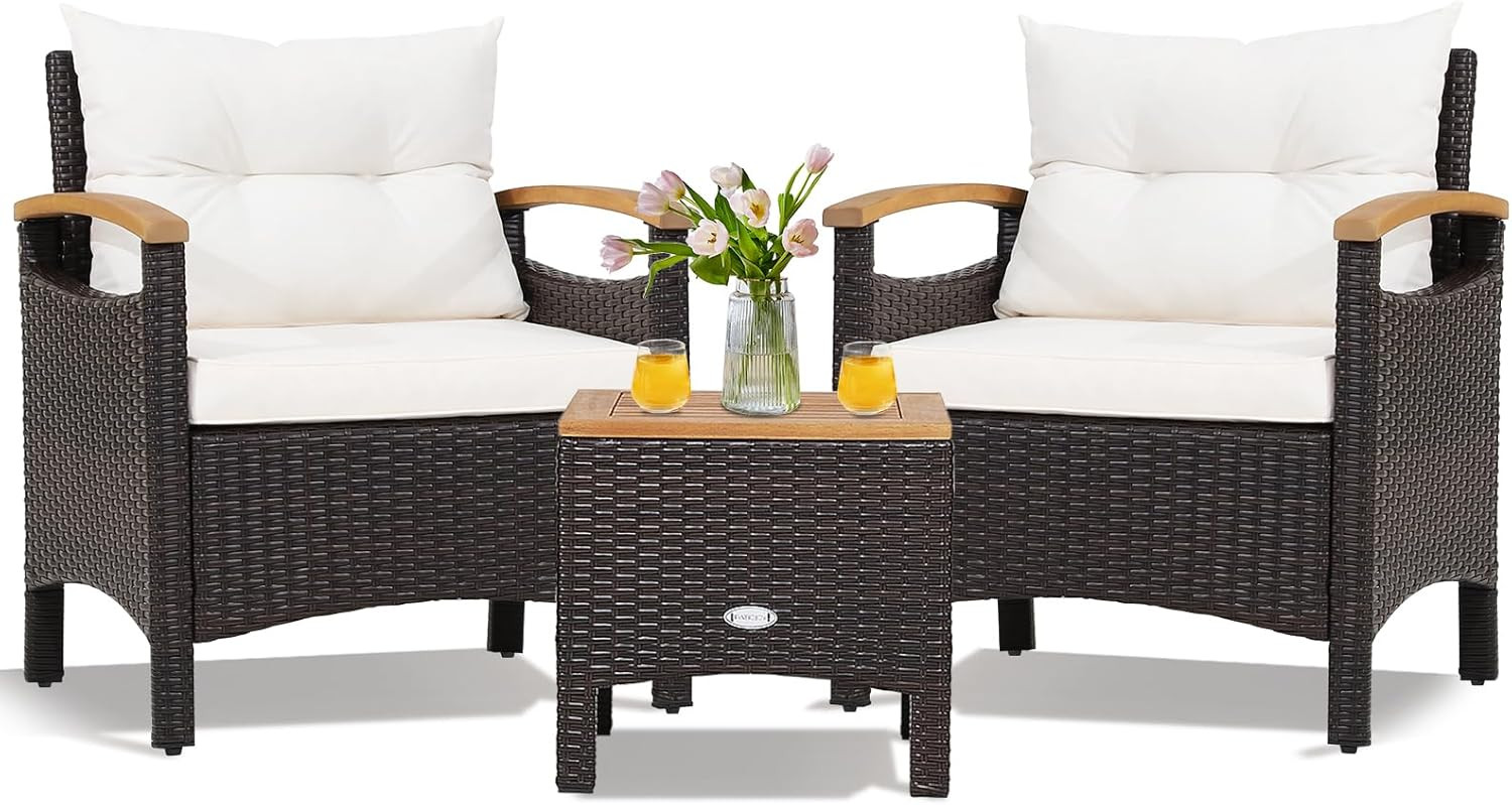 KOTEK 3 Piece Patio Furniture Set, Outdoor Conversation Set with Removable Cushions, Acacia Wood ... | Amazon (US)