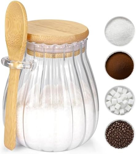 Sugar Container with Bamboo Lid and Spoon,15 oz Sugar Bowl Glass Jar for Coffee Bar Accessories C... | Amazon (US)