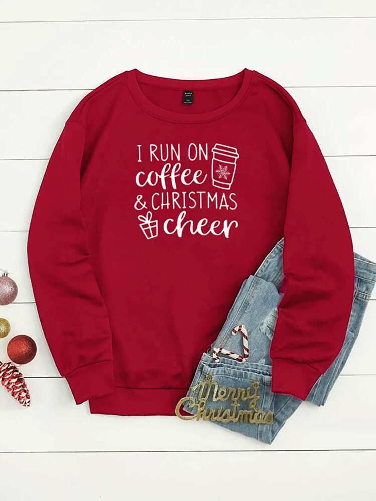 Plus Christmas Slogan Graphic Thermal Pullover | SHEIN