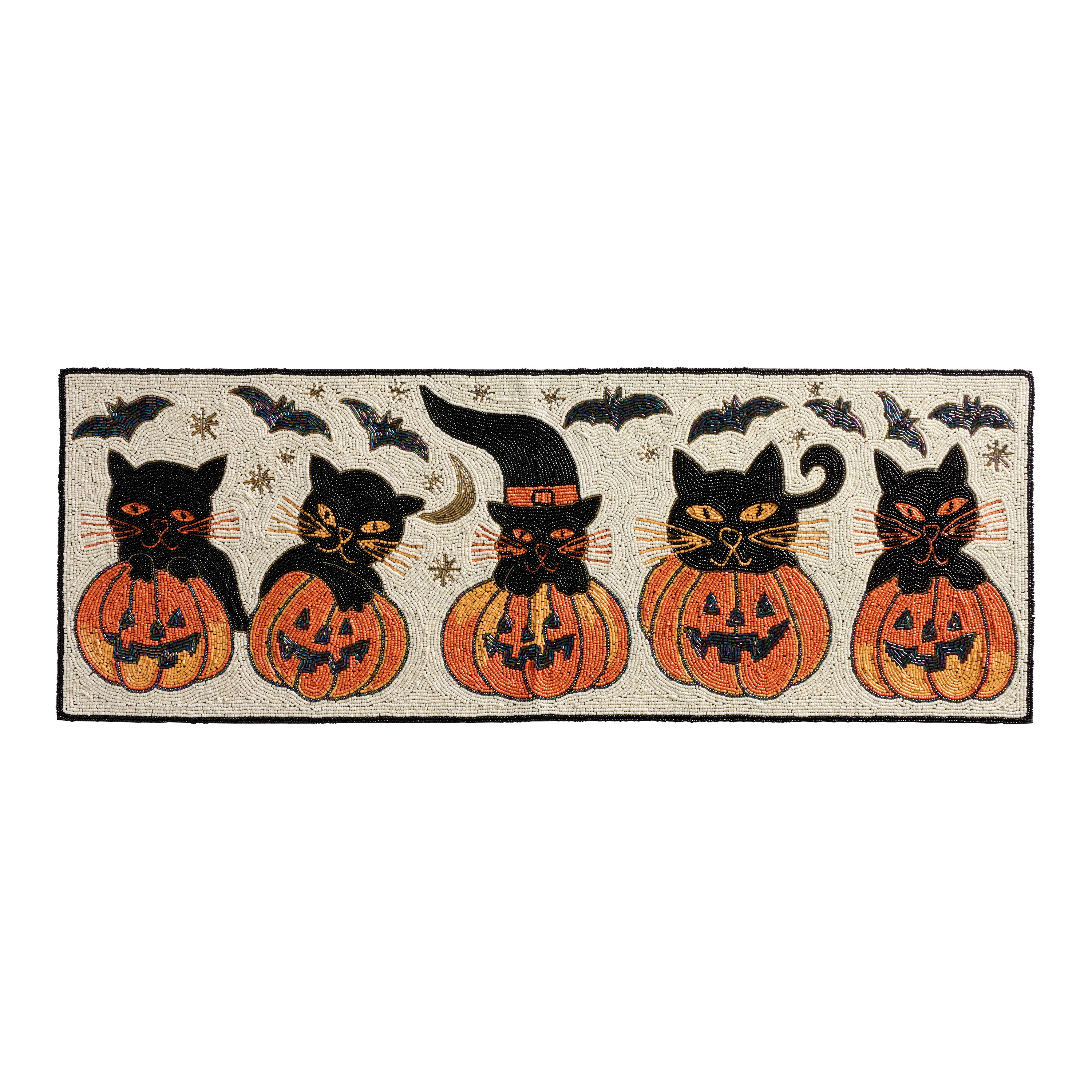 Black Cats and Jack-o'-Lanterns Beaded Table Runner | World Market