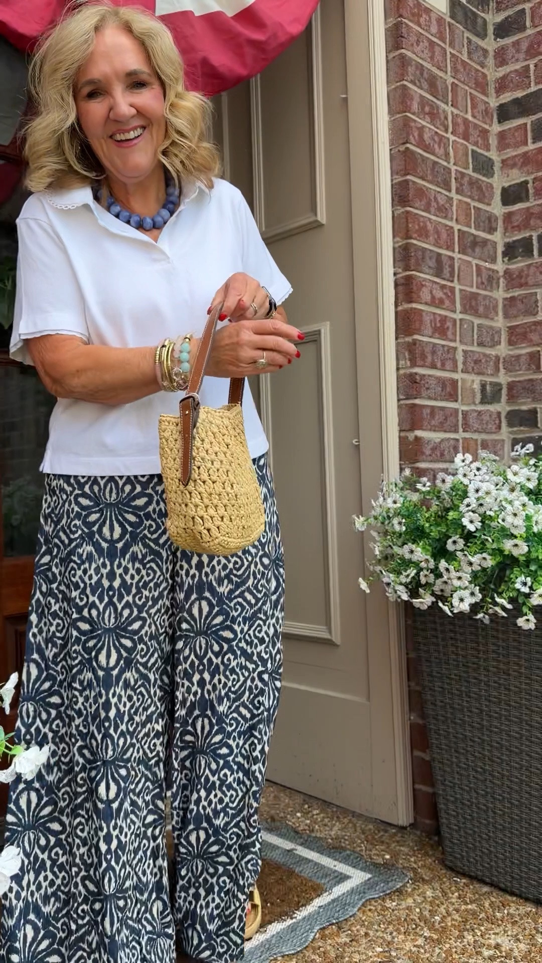 Polo size medium act fast getting limited! 
Pants sized down to a small also avail in plus sizes 
20% off my bracelets code NANETTE20

Vacation outfit pants for summer palazzo pants white top

#LTKOver40 #LTKootd #LTKTravel