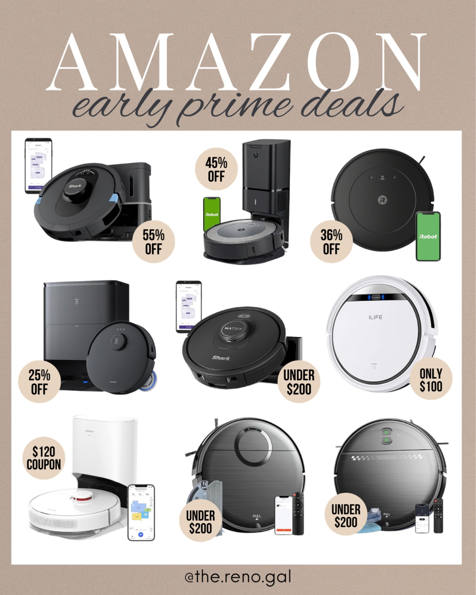 Early Prime Day deals! Top deals on robot vacuums. Top deals on robot mop vacuums. Robot vacuums under $200. 

#LTKHome #LTKSaleAlert