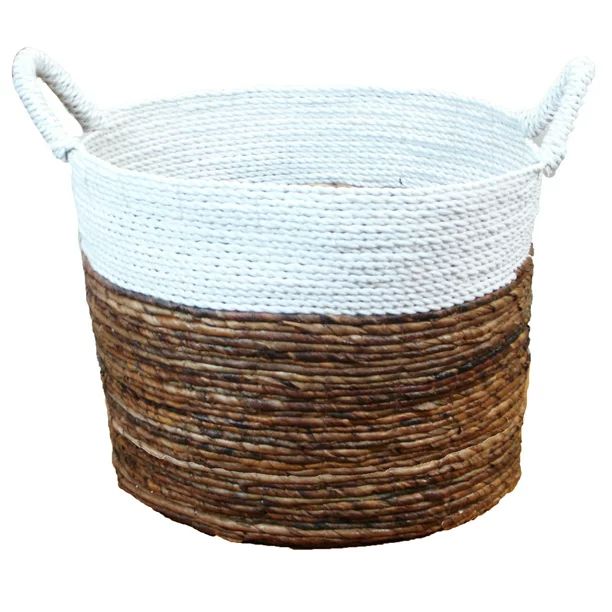 15" White, Gray, and Beige Seagrass and Raffia Basket Handcrafted with Genuine Human Touch - Walm... | Walmart (US)