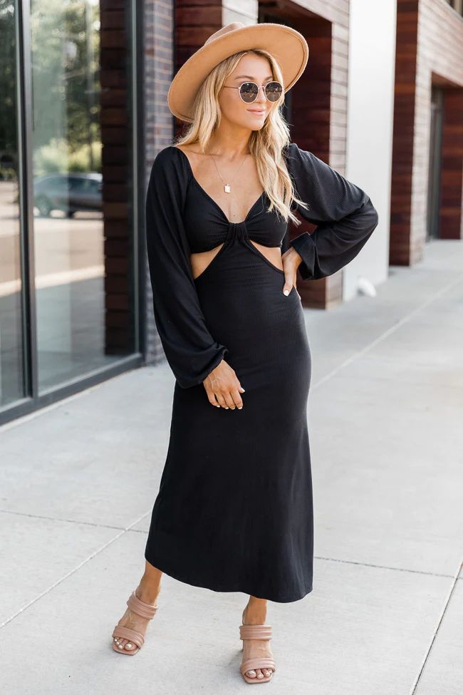 Telling A Story Black Long Sleeve Cutout Dress | The Pink Lily Boutique