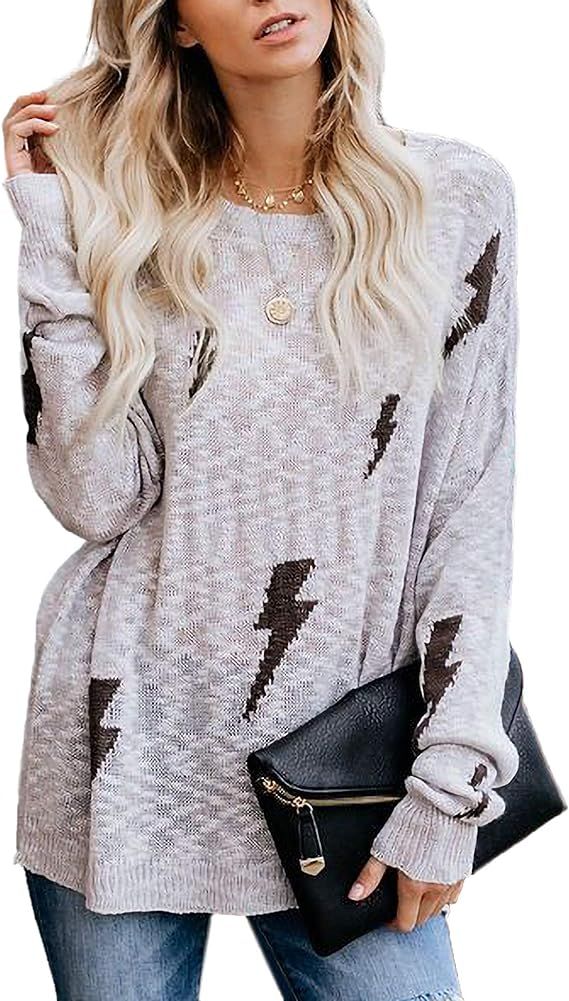 Relipop Women’s Pullover Jumper Knitwear Long Sleeve Lightning Z Shape Block Soft Knit Sweater | Amazon (US)