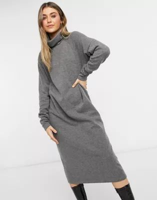 ASOS DESIGN super soft exposed seam midi sweater dress with cowl neck in gray | ASOS (Global)