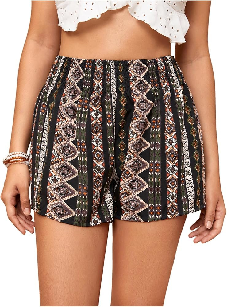 Floerns Women's Summer Tribal Print Elastic Waist Beach Shorts | Amazon (US)