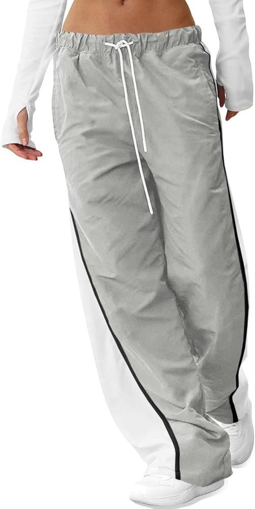 Fisoew Women's Baggy Wide Leg Track Pants Casual Drawstring Elastic Waisted Color Block Workout Y... | Amazon (US)