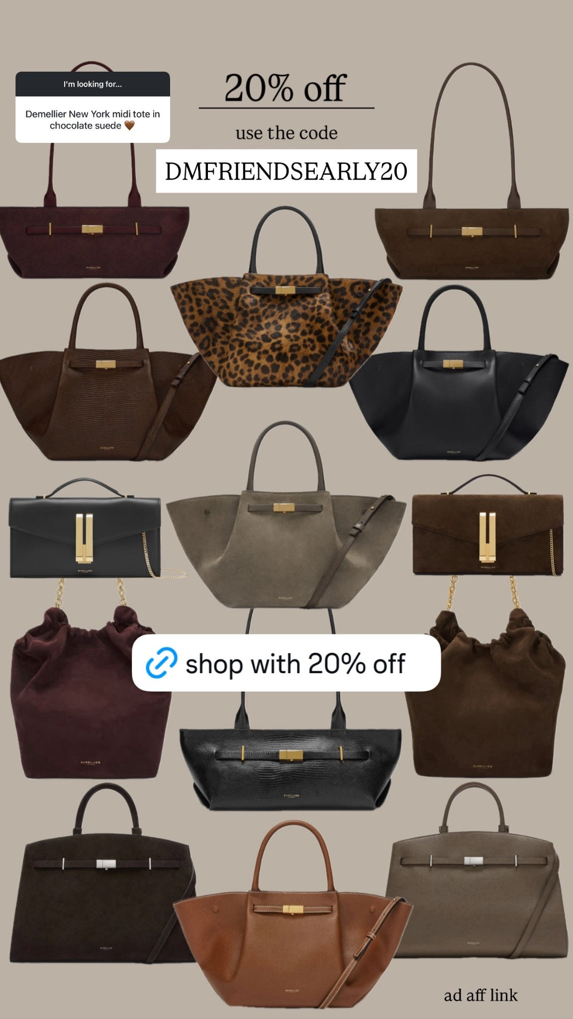 20% off Demellier with the code
DMFRIENDSEARLY20

#LTKsale #LTKCyberWeek #LTKbag