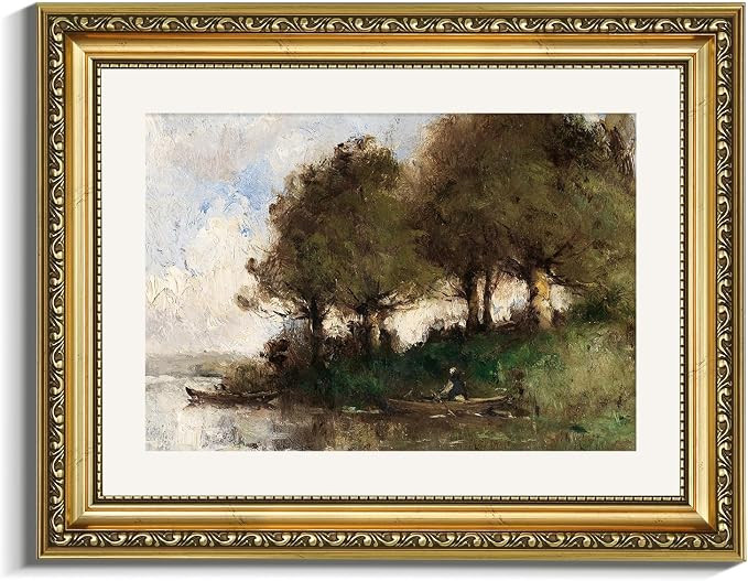 VIYYIEA Gold Framed Scenery Wall Art, Living Room Bedroom River Landscape Pictures Wall Decor, Ru... | Amazon (US)