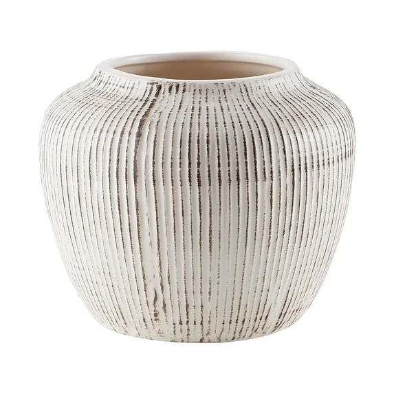 My Texas House 5" White Distressed Stripe Round Stoneware Vase | Walmart (US)