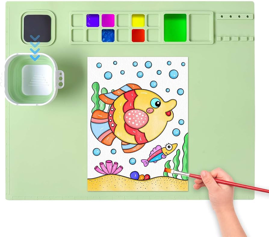 AWOKE Silicone Painting Mat for Table Protection - 20"X16" Washable Art Mat with 1 Water Cup for ... | Amazon (US)