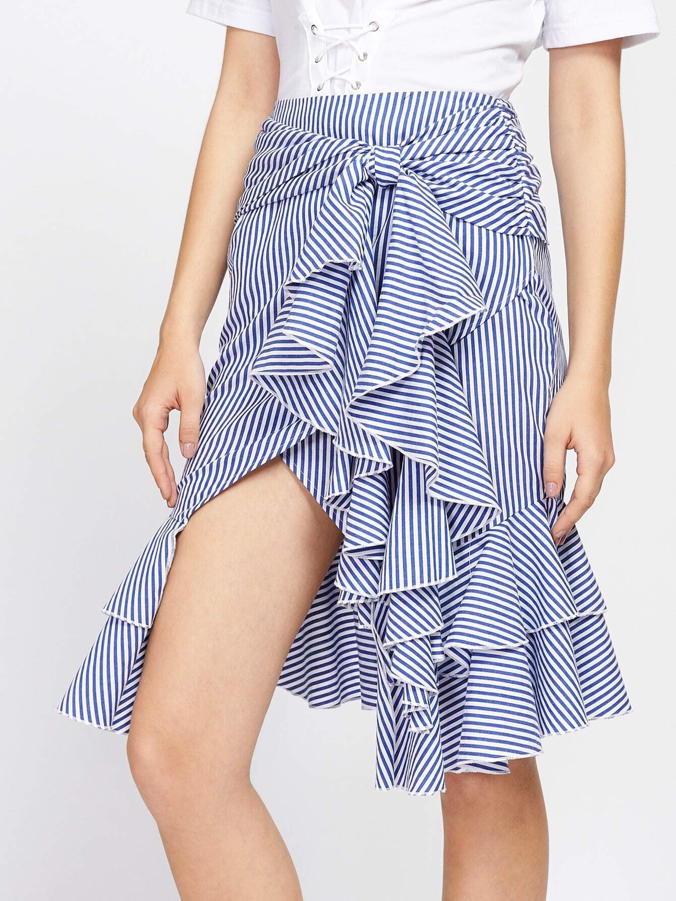 Knotted Waist Overlap Flounce Trim Skirt | SHEIN