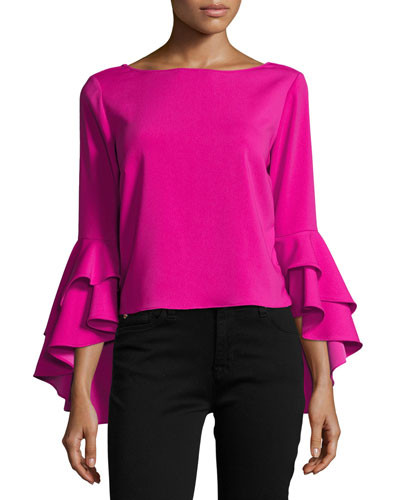 Annie Bell-Sleeve Italian Cady Blouse | Neiman Marcus