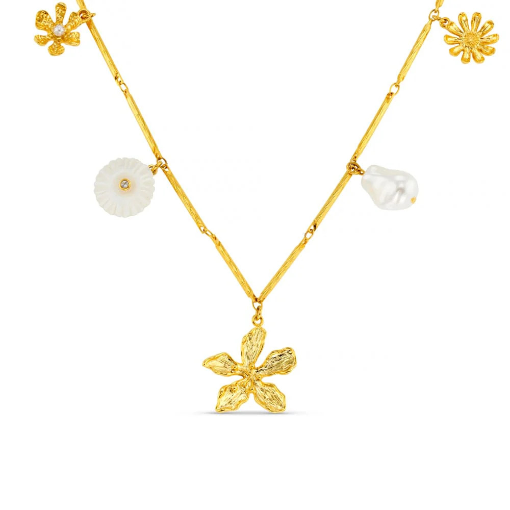 Statement Flower & Pearl Charm Necklace | Orelia