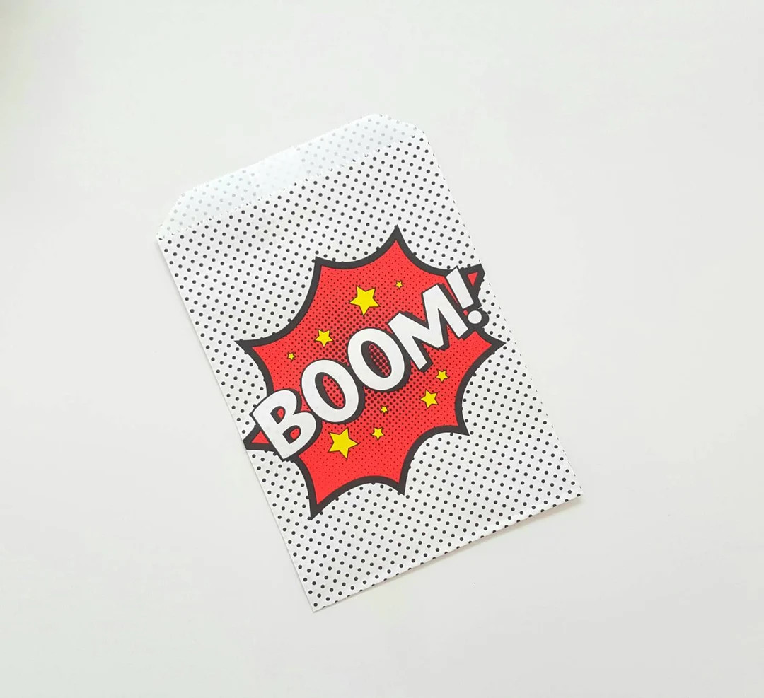 BOOM super hero paper bags. Super hero party supplies. pow party favors. Super hero napkins. pape... | Etsy (US)