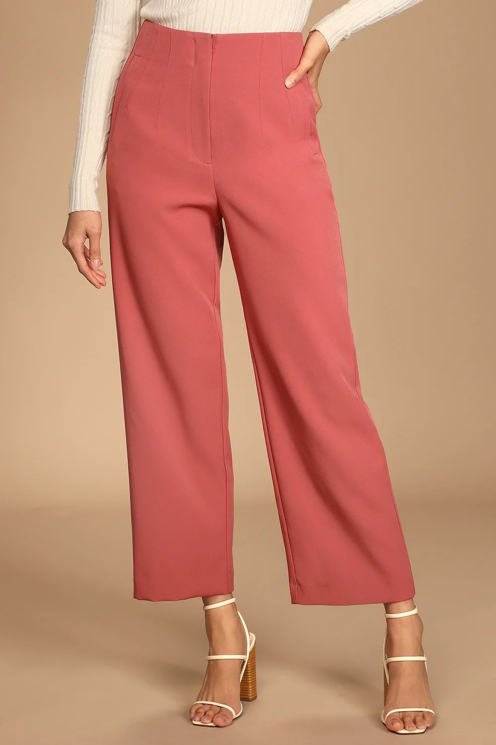 Bold and Classy Mauve Pink High-Waisted Wide Leg Trouser Pants | Lulus (US)