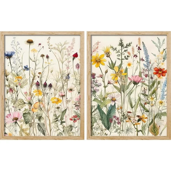 PixonSign Framed Wall Art Colorful Wildflowers Garden Floral Posters, Set of 2 Nature Wilderness ... | Walmart (US)