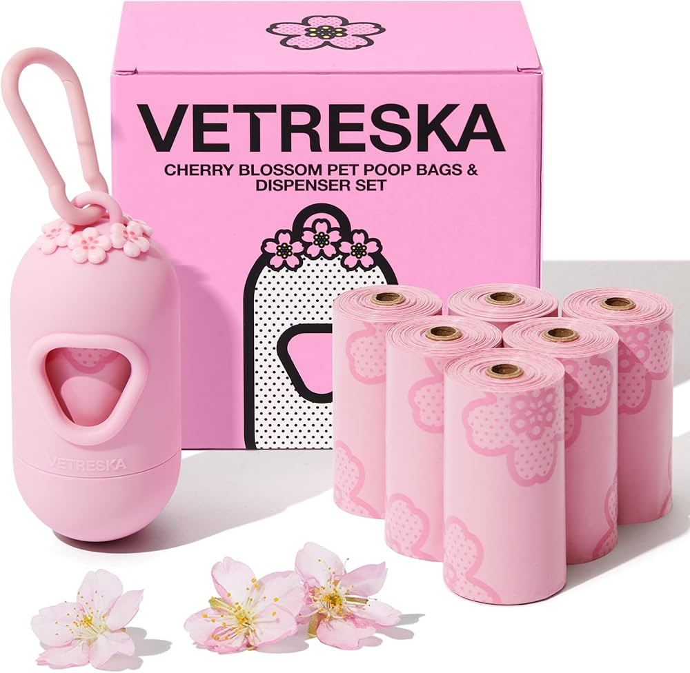 VETRESKA Dog Poop Bag Dispenser with Cherry Blossom Scented Bags, Leak Proof, Extra Thick Waste 1... | Amazon (US)