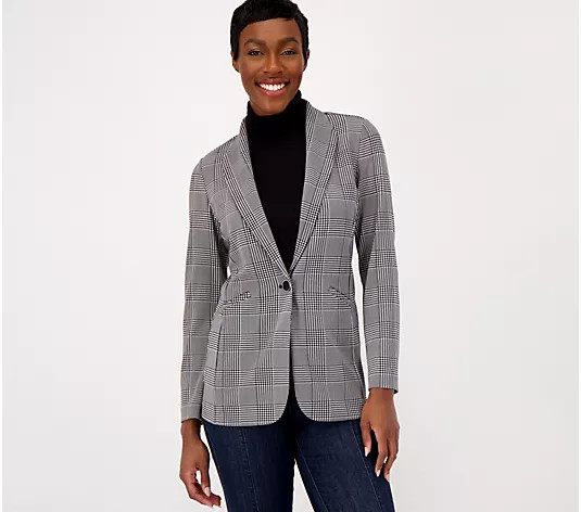 Susan Graver Regular Print or Solid LK Fusion Revere Collar Blazer | QVC