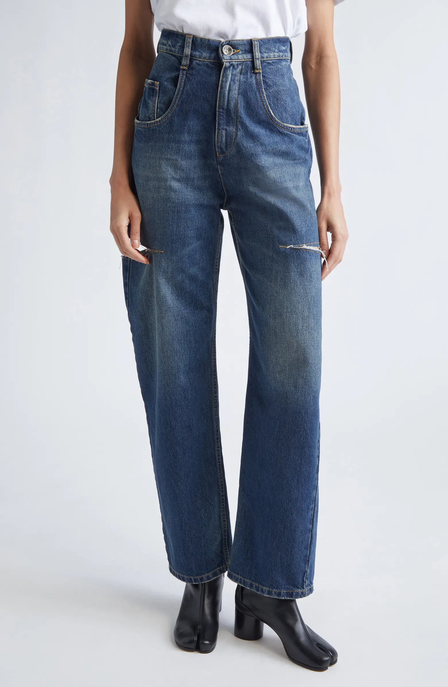 Ripped Cutout High Waist Straight Leg Jeans | Nordstrom