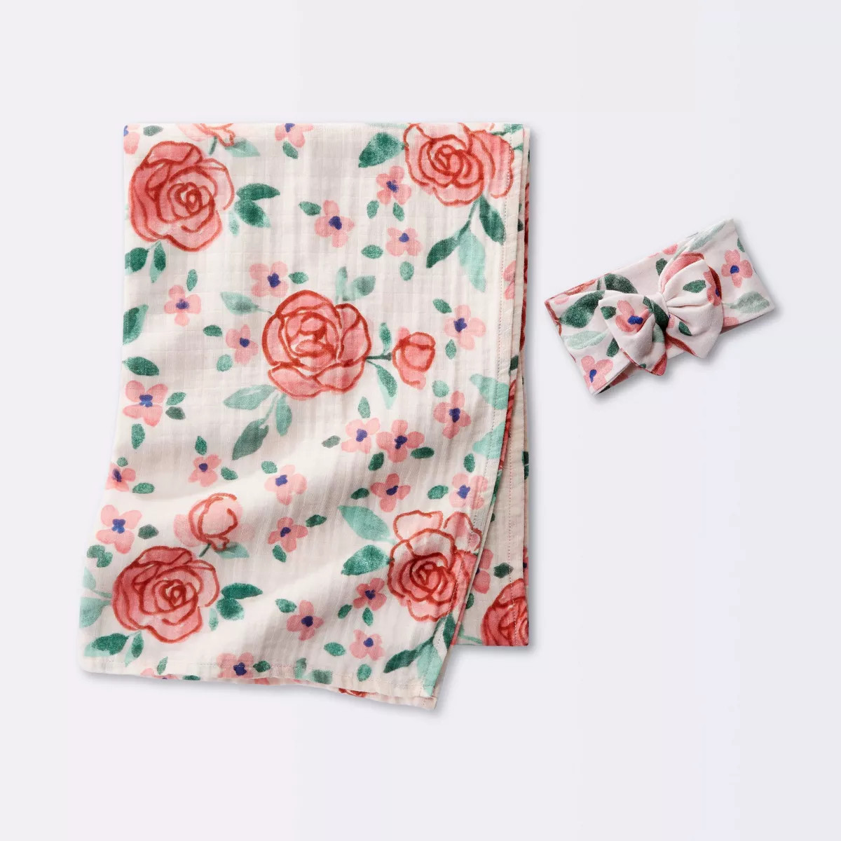 Hospital Muslin Swaddle Baby Blanket and Headband Gift Set - Floral Blooms - 2pk - Cloud Island... | Target