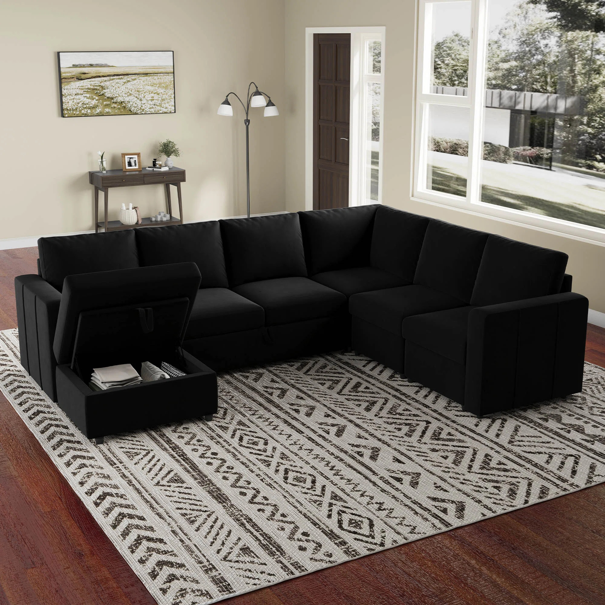 Seybert Pull-Out Sofa Bed Sectional With Storage Ottoman | Wayfair North America