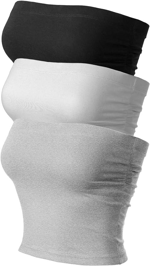MixMatchy Women's 3 Pack Casual Summer Ruched Side Backless Double Layered Tube Top with Built in... | Amazon (US)