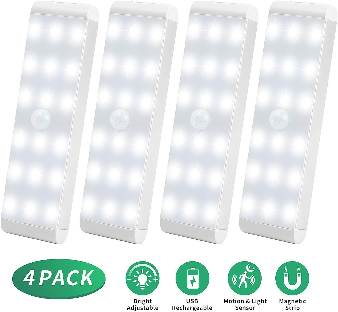 LED Closet Light,18-LED Dimmer USB Rechargeable Motion Sensor Closet Light Under Cabinet Wireless... | Amazon (US)