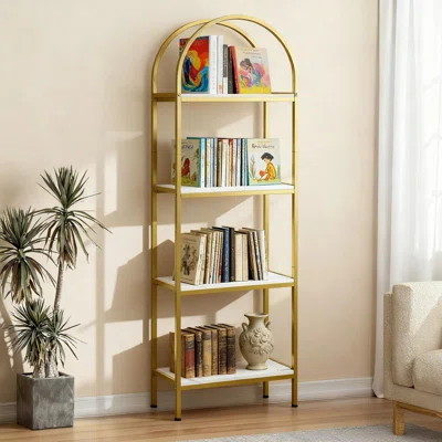 Arched Bookshelf 4/5 Tier, Industrial Open Bookcase with Metal Frame for Living Room | Wayfair North America