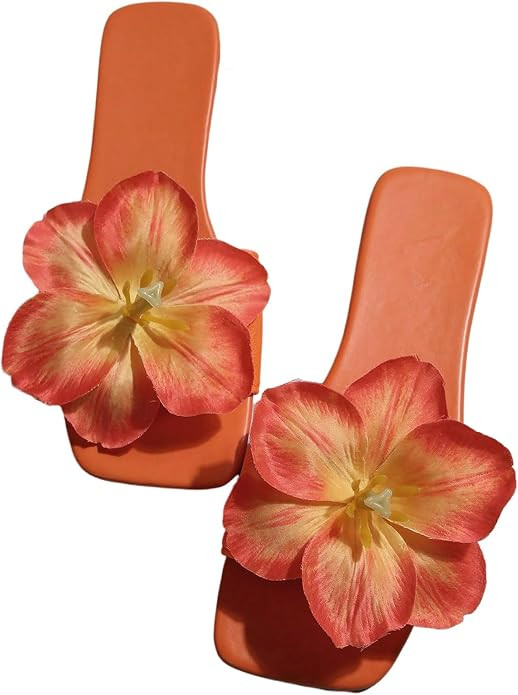 GORGLITTER Women's Dressy Flat Sandals Flower Floral Square Open Toe Summer Vacation Beach 2026 S... | Amazon (US)
