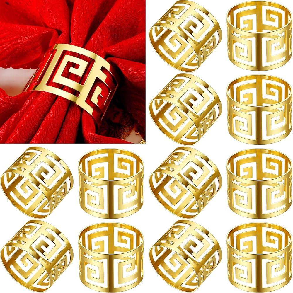 16 Pcs Gold Napkin Rings Napkin Holder Set Hollow Out Metal Serviette Buckle Exquisite Household ... | Amazon (US)