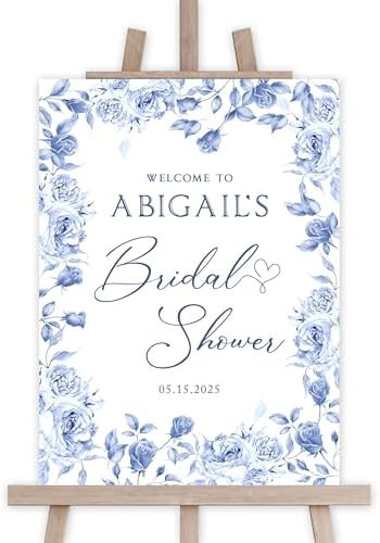 Personalized Blue Bridal Shower Sign, Vintage Floral Bridal Shower Sign, French Blue Shower Welco... | Amazon (US)