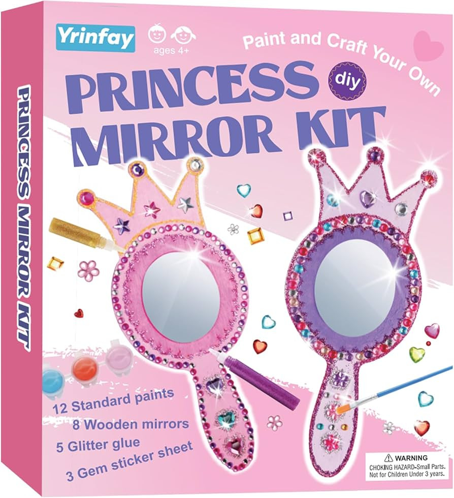 Princess Mirror Kit for Girls, Paint and Decorate Your Own Mirror, Arts and Crafts for Kids Ages ... | Amazon (US)