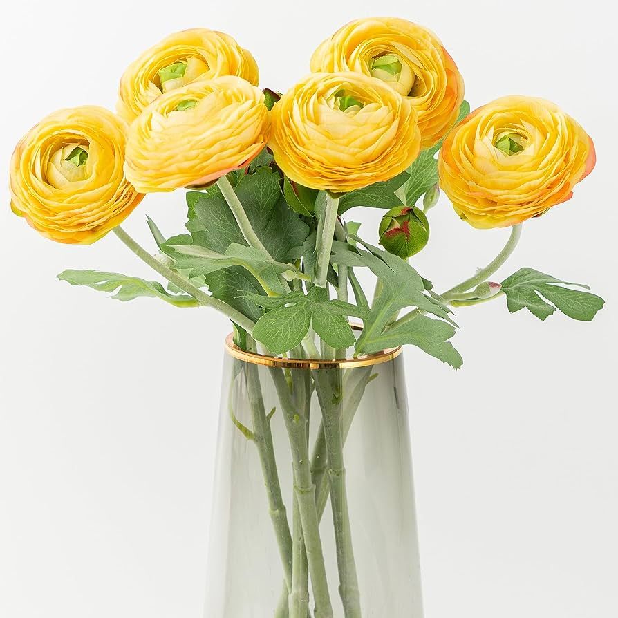 Artificial Ranunculus Flowers with Real Touch Stem, Silk Ranunculus Flowers(6 Pack) (Yellow) | Amazon (US)