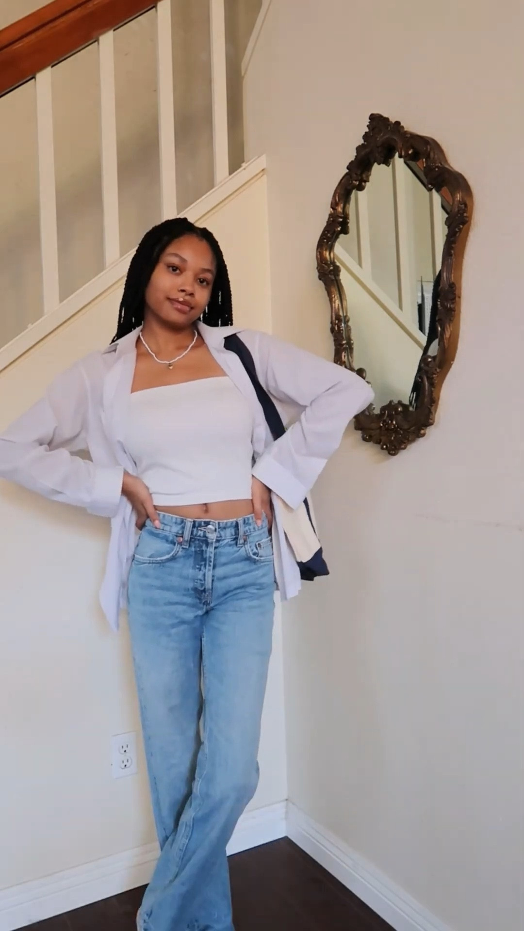 white crop top, tube top, white button up, white cardigan, straight leg jeans, zara jeans, light wash denim, jewelry, necklace, beaded necklace, tote bag

#LTKVideo #LTKfindsunder100 #LTKstyletip